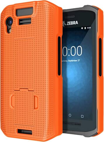 Case with Clip for Zebra TC21 TC26 Mobile Computer Scanner, Nakedcellphone Slim Hard Shell Cover with Kickstand and [Rotating/Ratchet] Belt Hip Holster Combo - Bright Orange in Saudi Arabia