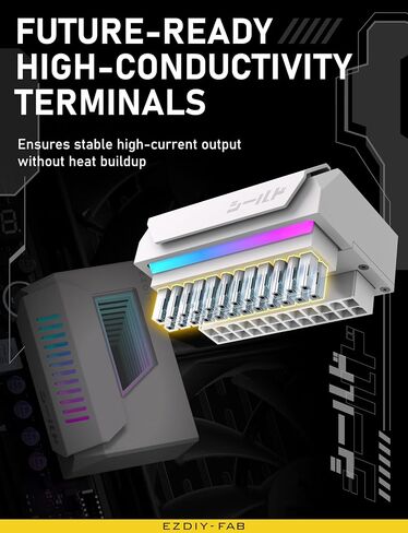 EZDIY-FAB Shield 24-Pin Angle Adapter with Infinity Mirror ARGB Light,ATX 24 Pin Power Connector, 5V 3pin ARGB Sync-180 Degree-Black-1 Pack in Saudi Arabia