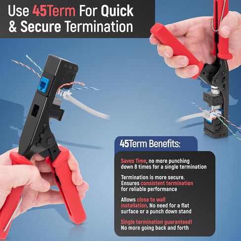 Everest Media Solutions 45Term - أداة إنهاء السرعة بزاوية 45 درجة - مع 20 حزمة من مقابس CAT6 بزاوية 45 درجة باللون الرمادي - تتوفر مقابس إضافية - (B0BCHGPDJW) in Kuwait