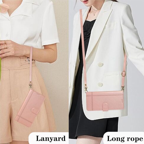 Compatible with iPhone 15 Pro 6.1 inch Wallet Case Wrist Strap, Crossbody Strap, Mirror Flip Card Holder Stand Cell Phone Cover for iPhone15Pro 5G i i-Phone i15 iPhone15 15Pro Women Rose Gold in Kuwait