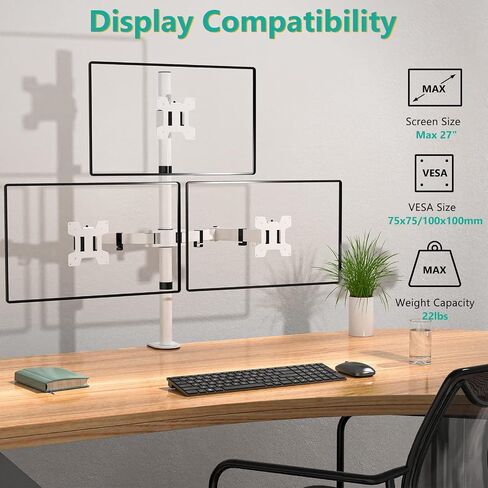 WALI Triple Monitor Stand, Free Standing Three Monitor Desk Mount Fully Adjustable, Fits 3 Screens up to 27 inch, 22 lbs Weight Capacity per Arm (MF003S), Black in Kuwait
