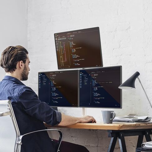 WALI Triple Monitor Stand, Free Standing Three Monitor Desk Mount Fully Adjustable, Fits 3 Screens up to 27 inch, 22 lbs Weight Capacity per Arm (MF003S), Black in Kuwait