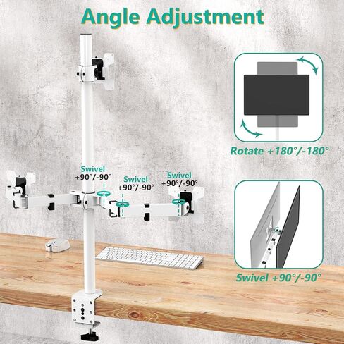 WALI Triple Monitor Stand, Free Standing Three Monitor Desk Mount Fully Adjustable, Fits 3 Screens up to 27 inch, 22 lbs Weight Capacity per Arm (MF003S), Black in Kuwait