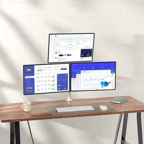 WALI Triple Monitor Stand, Free Standing Three Monitor Desk Mount Fully Adjustable, Fits 3 Screens up to 27 inch, 22 lbs Weight Capacity per Arm (MF003S), Black in Kuwait