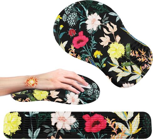 Mekass Ergonomic Mouse Pad and Keyboard Wrist Rest Set, Super Soft Memory Foam Desk Wrist Support for Computer Keyboard, Non-Slip Arm Palm Rests Cushion for Typing Gaming Office (Jungle of Flowers) in Saudi Arabia