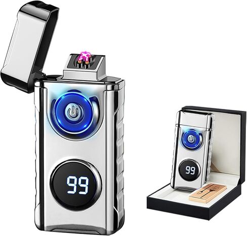 BABOBIU Electric Lighter Windproof Flameless Rechargeable Lighter Electric Arc Lighter Type C USB Plasma Lighter Metal Lighter with Convenient 45° Angled Ignition for Men, Partners, Friend (Silver) in Saudi Arabia
