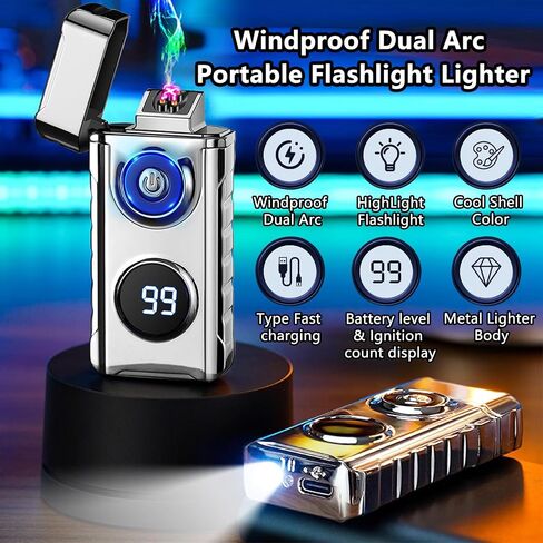 BABOBIU Electric Lighter Windproof Flameless Rechargeable Lighter Electric Arc Lighter Type C USB Plasma Lighter Metal Lighter with Convenient 45° Angled Ignition for Men, Partners, Friend (Silver) in Saudi Arabia