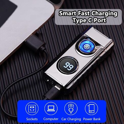 BABOBIU Electric Lighter Windproof Flameless Rechargeable Lighter Electric Arc Lighter Type C USB Plasma Lighter Metal Lighter with Convenient 45° Angled Ignition for Men, Partners, Friend (Silver) in Saudi Arabia