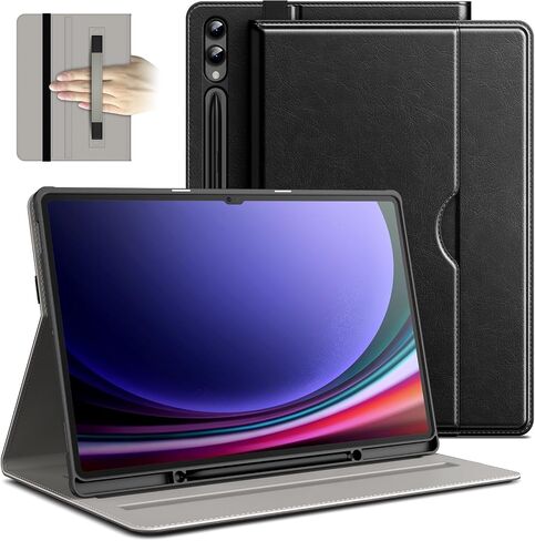 JETech Case for Samsung Galaxy Tab S10 Ultra/Tab S9 Ultra 14.6-Inch with S Pen Holder, PU Leather Business Folio Stand Protective Tablet Cover with Pocket & Straps, Multi-Angle Viewing (Black) in Saudi Arabia