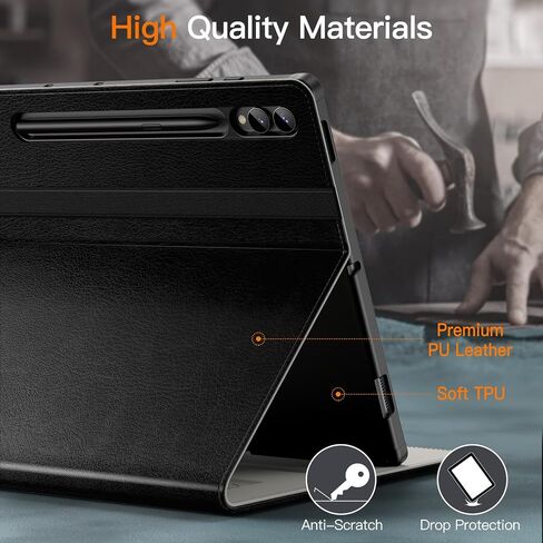 JETech Case for Samsung Galaxy Tab S10 Ultra/Tab S9 Ultra 14.6-Inch with S Pen Holder, PU Leather Business Folio Stand Protective Tablet Cover with Pocket & Straps, Multi-Angle Viewing (Black) in Saudi Arabia