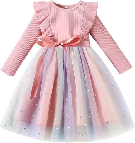 Toddler Girls Dresses Tulle Toddler Dress Long Sleeve Ruffle Baby Fall Winter Dresses for Girls Fashion Casual Dress in Kuwait