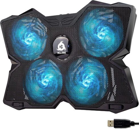 KLIM Wind Laptop Cooling Pad - More Than 500 000 Units Sold - New Version - The Most Powerful Rapid Action Cooling Fan - Laptop Stand with 4 Cooling Fans at 1200 RPM - USB Fan - PS5 PS4 - RGB in Kuwait