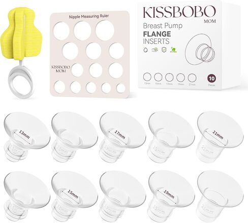 Electric Breast Pump Flange Sizing Kit, 5 Sizes (13/15/17/19/21MM), with Cleaning Brush and Nipple Measuring Ruler, Suitable for 24MM Breast Pumps, More Lighter & Compact, Easier to Clean in Kuwait