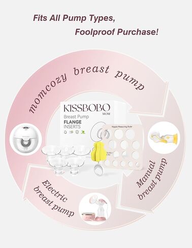Electric Breast Pump Flange Sizing Kit, 5 Sizes (13/15/17/19/21MM), with Cleaning Brush and Nipple Measuring Ruler, Suitable for 24MM Breast Pumps, More Lighter & Compact, Easier to Clean in Kuwait