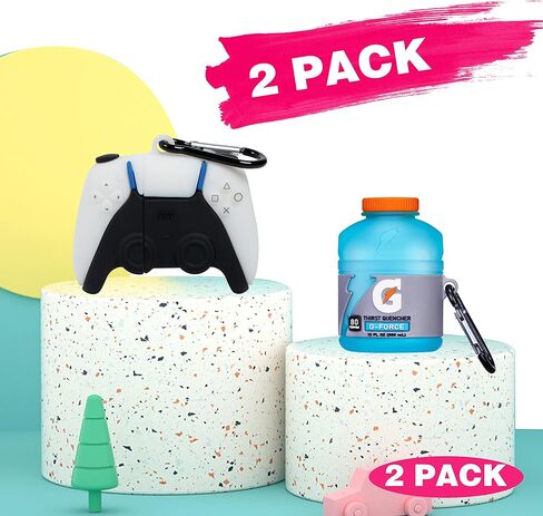 2 حزمة Mulafnxal لـ Airpod 1/2 حافظة لطيفة كرتونية ثلاثية الأبعاد فريدة من نوعها غطاء سيليكون مضحك أزياء ممتعة شخصية رائعة تصميم أنيق حافظات الهواء للنساء والفتيات والأولاد في سن المراهقة لـ Airpods 1/2 أبيض مفيد ومشروب أزرق in Kuwait