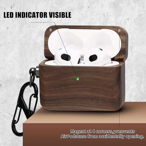 Wood Airpod Case for Airpods, Full-Body Protective Wood Case with Carabiner for Apple Airpods (Airpod pro, Walnut) in Saudi Arabia