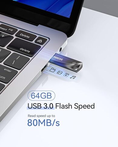 محرك أقراص فلاش USB 3.0 سعة 64 جيجابايت، عصا ذاكرة USB معدنية مقاومة للماء، محرك أقراص رفيع بالإبهام، محرك أقراص محمول مع فتحة سلسلة مفاتيح، محرك قفز أنيق لسيارة الكمبيوتر - رمادي in Kuwait