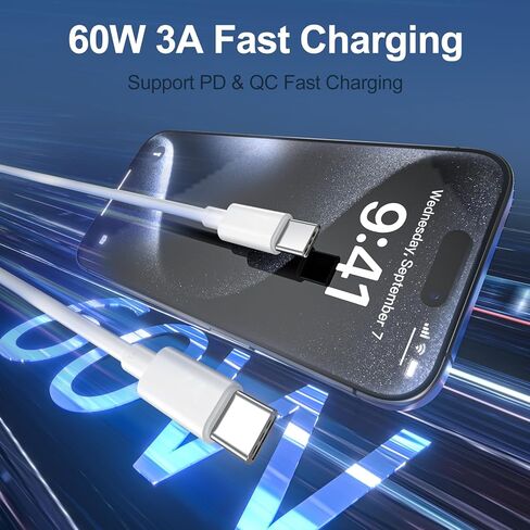 كابل USB C قصير إلى USB C [4 حزم 1 قدم] شاحن سلك شحن سريع 60 وات من النوع C كابل شاحن USB-C قصير لهاتف iPhone 15 15 Plus/15 Pro Max وMacBook Pro وiPad Pro Air 4 وGalaxy S23+ S22 S21 Ultra-White in Kuwait