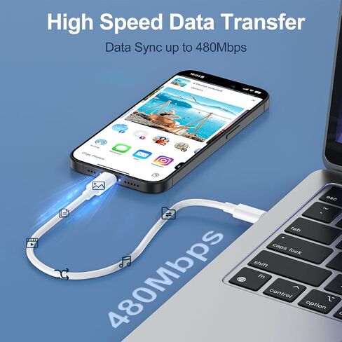 كابل USB C قصير إلى USB C [4 حزم 1 قدم] شاحن سلك شحن سريع 60 وات من النوع C كابل شاحن USB-C قصير لهاتف iPhone 15 15 Plus/15 Pro Max وMacBook Pro وiPad Pro Air 4 وGalaxy S23+ S22 S21 Ultra-White in Kuwait