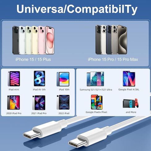 كابل USB C قصير إلى USB C [4 حزم 1 قدم] شاحن سلك شحن سريع 60 وات من النوع C كابل شاحن USB-C قصير لهاتف iPhone 15 15 Plus/15 Pro Max وMacBook Pro وiPad Pro Air 4 وGalaxy S23+ S22 S21 Ultra-White in Kuwait