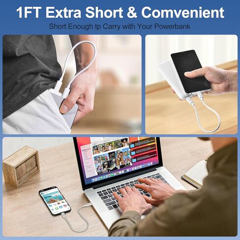 كابل USB C قصير إلى USB C [4 حزم 1 قدم] شاحن سلك شحن سريع 60 وات من النوع C كابل شاحن USB-C قصير لهاتف iPhone 15 15 Plus/15 Pro Max وMacBook Pro وiPad Pro Air 4 وGalaxy S23+ S22 S21 Ultra-White in Kuwait