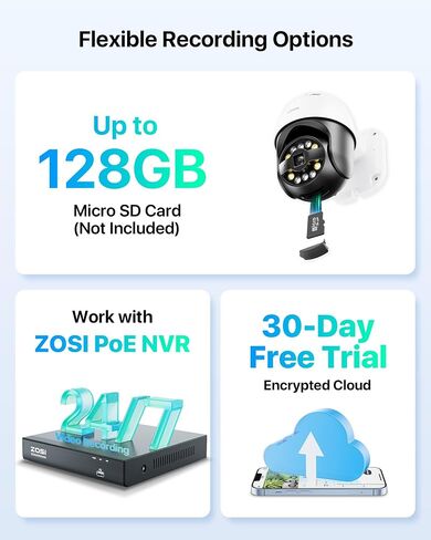 ZOSI 4K Dual-Lens PoE Security Camera System, 4 x 4K 8MP Pan/Tilt (2x4MP) PoE 360 Camera Outdoor, Person/Vehicle Detect, Spotlight Siren, Color Night Vision, 8CH 8MP NVR with 2TB HDD (16CH Expandable) in Saudi Arabia