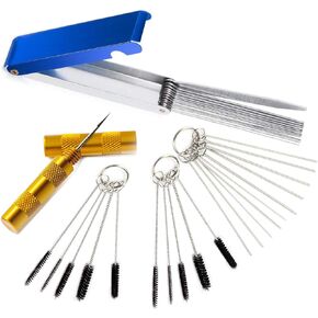 Airbrush Cleaner Carburetors Carbon Dirt Jet Remove Cleaner Tool-13 Wires Cleaner Tool,10 Cleaning Needles,10 Nylon Brushes,1 Wash Needle-Carb Cabon Jet Cleaner Remove Nozzle Paint Dirt Tattoo