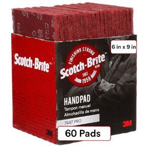 Scotch-Brite 7447 Pro Hand Pad, Very Fine Grade, Pack of 60, 6 in x 9 in, Aluminum Oxide, Load Resistant, General Purpose Sanding, Surface Activation, Pre-Paint Scuffing