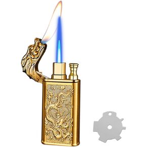 Torch Lighter, Relief Dragon Design Magic Dual Flame Lighter with Adjusting Flames Tool, Creative Windproof Lighters, Cool Jet Flame Butane Lighter-s, Refillable Butane Lighters for Outdoor Indoor in Kuwait