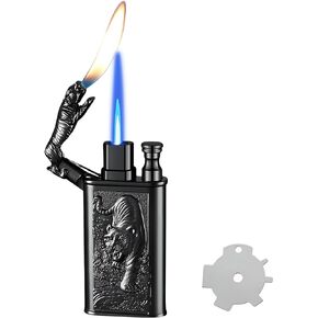 Torch Lighter, Relief Dragon Design Magic Dual Flame Lighter with Adjusting Flame Tool, Creative Windproof Lighter, Cool Refillable Butane Lighter for Outdoor Indoor- Black Nickel Dragon