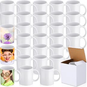 Irenare 30 Pack Sublimation Mugs Bulk, 11 oz Sublimation Coffee Mugs White Blank Ceramic Coated Cup for Art Gifts DIY Craft