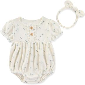 Baby Girls Clothes Set Cotton Floral Bodysuit Dress with Headpiece for 3-24 Months