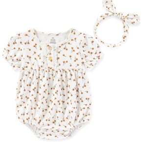Baby Girls Clothes Set Cotton Floral Bodysuit Dress with Headpiece for 3-24 Months in Kuwait