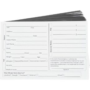 Pet, Dog, Cat Grooming Customer Client Clip Cards (100 Pack Thick 4 X 6 inch White Profile Kennel Record Care Service Card)