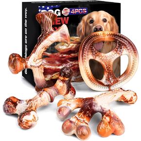 4-Pack Dog Chew Toys for Aggressive Chewers, Indestructible Dog Toys for Large Medium Small Breeds, Durable Dog Chews with Bacon Flavor, Tough Nylon Dog Bones for Teeth Cleaning Toys