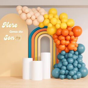 Beaumode Retro Blue Orange Yellow Balloon Arch Garland Kit 149pcs for Here Comes the Son Baby Shower Boy First Trip Around the Sun Theme Birthday Groovy Boho Party Backdrop Decoration (Slate Blue)