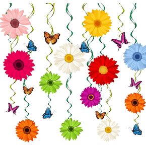48 Pieces Spring Sun Flowers Butterfly Hanging Swirl Decorations Spirals Sunflower Party Streamers Wall Ceiling Hanging Supplies Favors Spring Summer Birthday Party Decorations