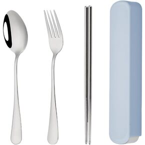 Stainless Steel Cutlery Set Reusable Travel Utensils Set Portable Flatware Set Camping Silverware Set Chopstick Fork Spoon Set with Case Blue