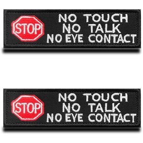 2 Packs Service Dog No Touch No Talk No Eye Contact Stop Warning Safe Dog Vests/Harnesses Patch Hook & Loop Embroidered Dog Badge Emblem for Service Dog Working Dog Guide Dog Animals