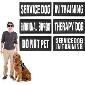 Molain Embroidered Dog Vest Patches with Hook and Loop, 6Pcs Removable Tactical Black Hook and Loop Patch for Dog Harness Service Dog Badge in Training