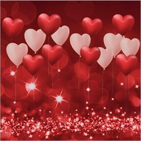 Allenjoy 6 x 6 FT Valentine's Day Backdrop Red Hearts Balloons Love Theme Party Supplies for Engagement Wedding Bridal Shower Photography Background