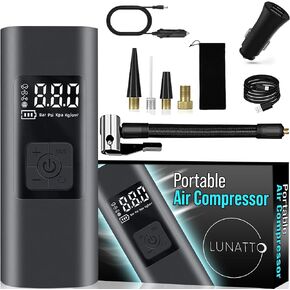 Lunatto Tire Inflator - Portable Air Compressor with Large Digital Display, 150 PSI Max Pressure, SOS and LED Light, and Universal Fittings - Compact Air Pump for Car, Motorcycle, Bike Tires, and More