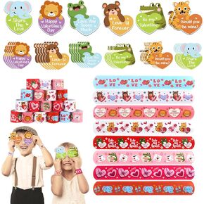 KIMOBER 32PCS Valentine's Day Slap Bracelets, Animal Slap Wristbands with 36PCS Valentine Day Cards for Kids Party Favors,Gift Bag Filler in Kuwait