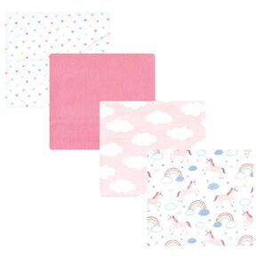 Hudson Baby Unisex Baby Cotton Flannel Receiving Blankets, Unicorns Rainbows, One Size