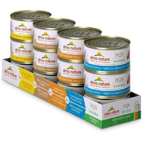 Almo Nature HQS Natural Wet Cat Food Variety Pack 2.47 oz (Pack of 12): (3) Chicken Breast, (3) Tuna and Cheese, (3) Chicken with Pumpkin, (3) Atlantic Tuna