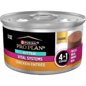 Purina Pro Plan Vital Systems Chicken Entree Wet Kitten Food 4-in-1 Muscles, Brain, Immune and Bone - (24) 3 oz. Cans