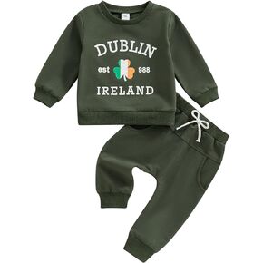 Muasaaluxi St. Patricks Day Baby Boy Outfit Long Sleeve Shamrock Pullover Sweatshirt Green Jogger Pants 2Pcs Clothes Set