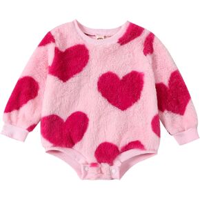 Baby Girl Boy Valentines Day Outfit Cute Heart Sweatshirts Bubble Romper Onesie Valentines Day Toddler Clothes