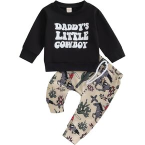 Infant Todder Baby Boy Girl Fall Winter Clothes Cowboy Sweatshirt Pullover Tops Hat/Boots/Cactus Pants Set Western Outfit