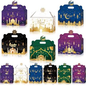 PARSUP 24Pcs Ramadan & Eid Mubarak Gift Boxes Small Goodie Present Boxes Recycled Party Favour Boxes Printed Cardboard Box for Candy, Cookies, 6 Patterns